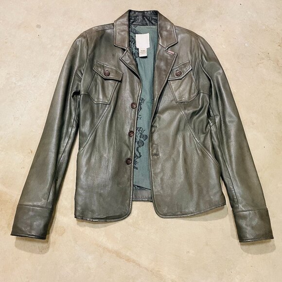 Diesel vintage leather blazer/jacket in dark sage/moss green, XS. - Picture 1 of 6